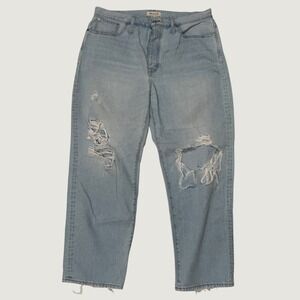 Madewell The Dadjean Light Wash Distressed High Rise Straight Leg Jeans 32